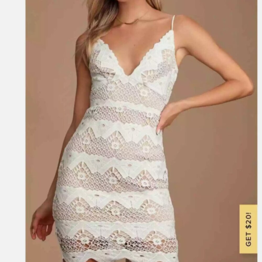 NWT-  Lulu’s Sway Away White Crochet Lace Dress- SIZE LARGE